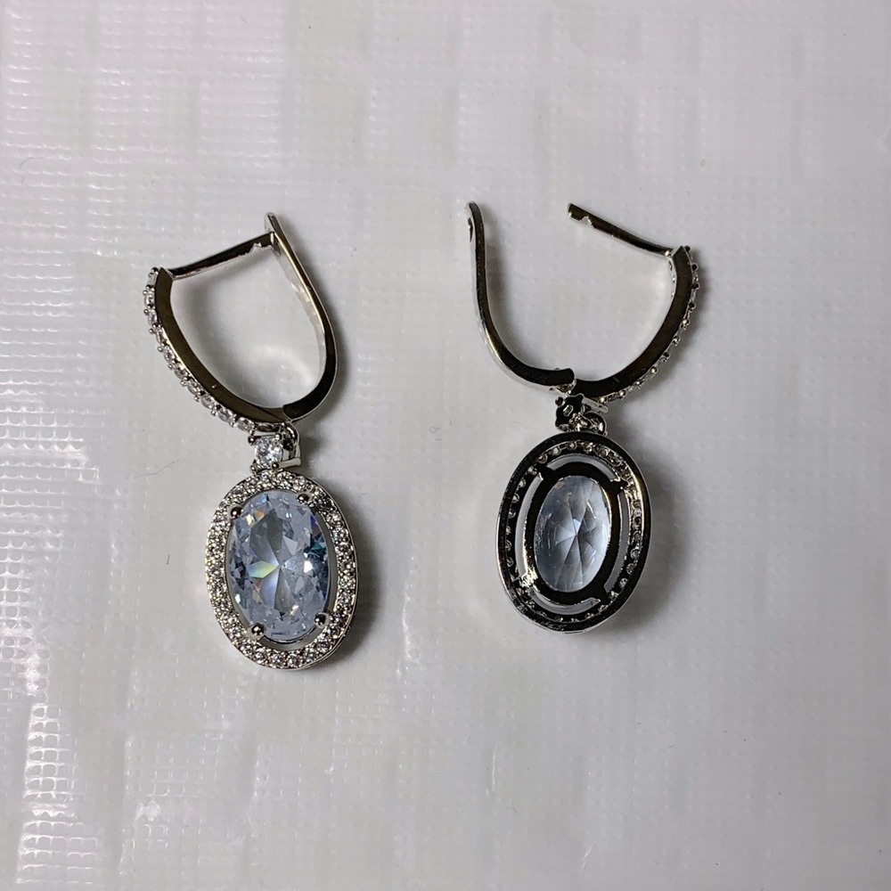 Oval CZ Drop Earrings - Picture 2 of 2